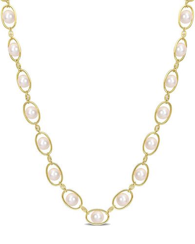 Rina Limor 18k Over Silver 8-8.5mm Pearl Cz Necklace - Metallic