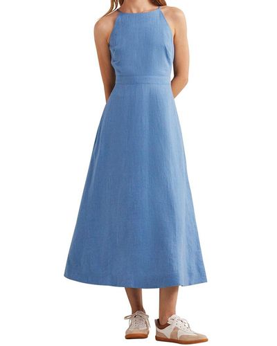 Boden Halter Neck Linen Midi Dress - Blue