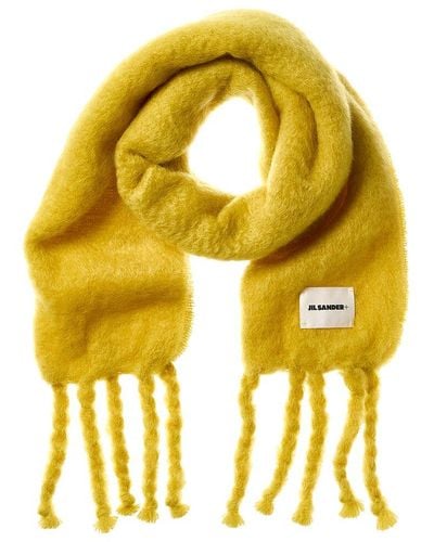 Jil Sander Logo Long Mohair & Wool-blend Scarf - Yellow