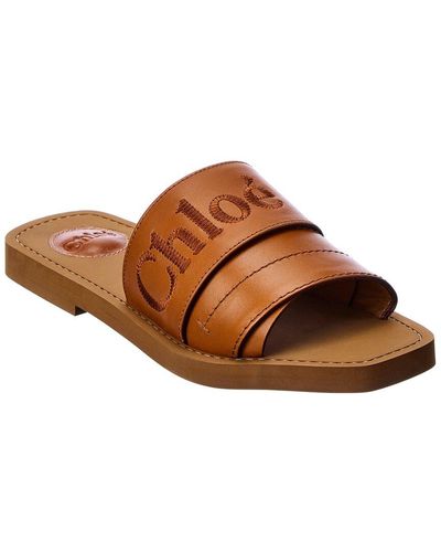 Chloé Woody Logo-print Leather Sandals - Brown