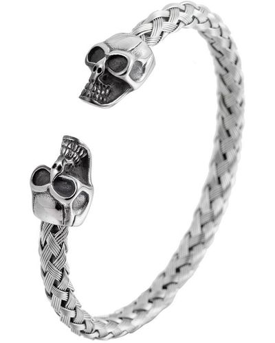 Eye Candy LA Luxe Collection Willie Stainless Steel Skull Cuff Bracelet - White