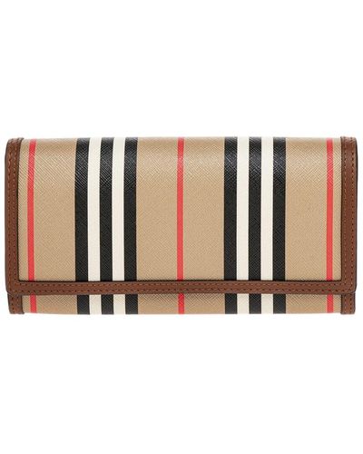 Burberry Halton Striped E-canvas & Leather Continental Wallet - Brown