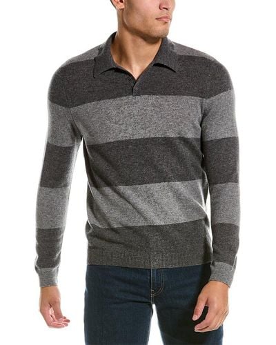 Autumn Cashmere Striped Wool & Cashmere-blend Polo Sweater - Gray