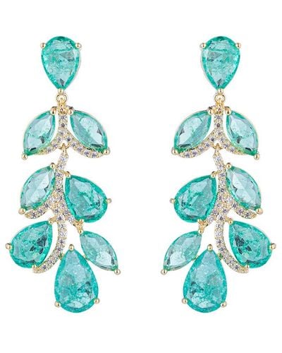 Eye Candy LA Luxe Collection Green Leaf Cubic Zirconia Crystal Dangle Earrings - Blue