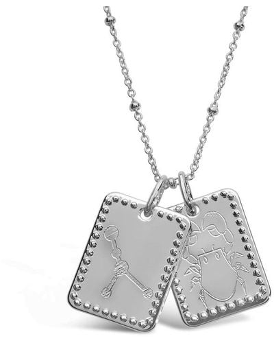 Sterling Forever Silver Cancer Zodiac Tag Necklace - Grey