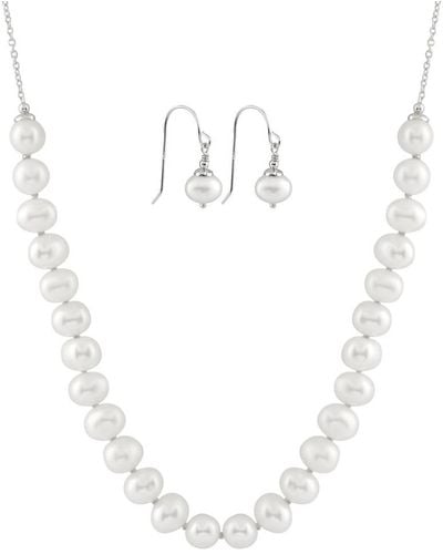 Splendid Silver 8-9mm Freshwater Pearl Necklace & Earrings Set - White