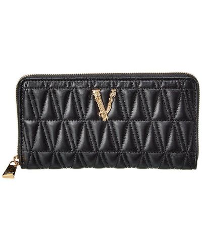 Versace Virtus Leather Ziparound Wallet - Black
