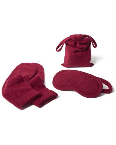 Portolano Cashmere Socks, Eyemask And Pouch - Red