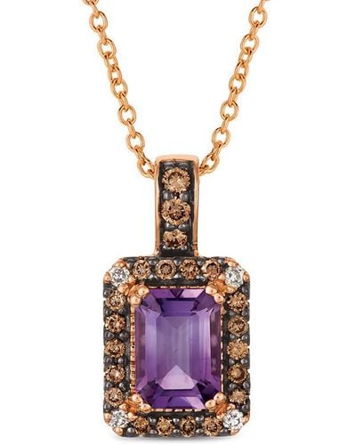 Le Vian Le Vian 14k Rose Gold 0.90 Ct. Tw. Diamond & Amethyst Necklace - White