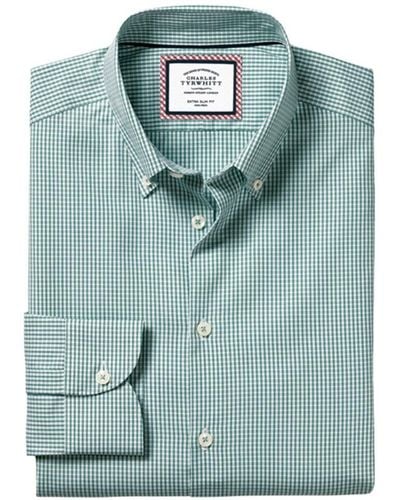 Charles Tyrwhitt Non-iron Button Down Check Extra Slim Fit Shirt - Green