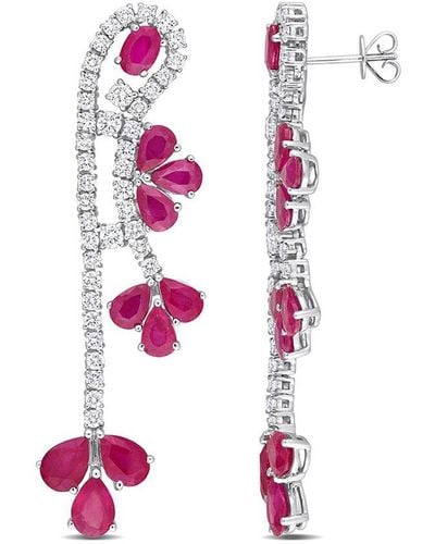 Rina Limor 14k 13.86 Ct. Tw. Diamond & Ruby Floral Earrings - Pink