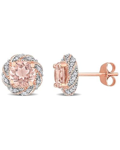 Rina Limor 14k Rose Gold 1.89 Ct. Tw. Diamond & Morganite Halo Earrings - Pink