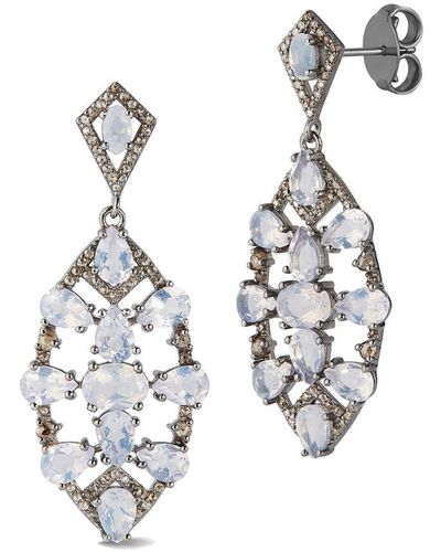 Banji Jewelry Silver 13.70 Ct. Tw. Diamond & Moon Stone Drop Earrings - White