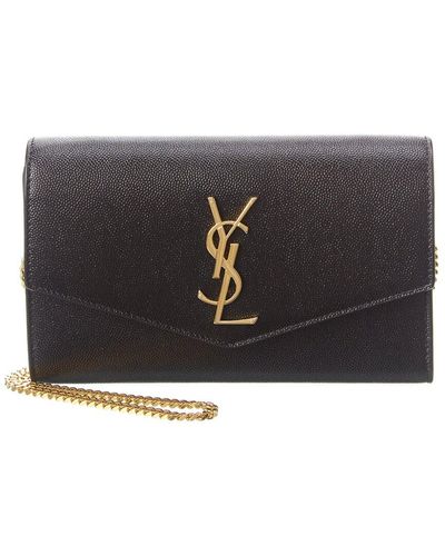Saint Laurent Uptown Embossed Leather Wallet On Chain - Black