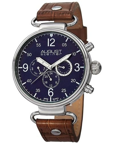 August Steiner Leather Watch - Blue