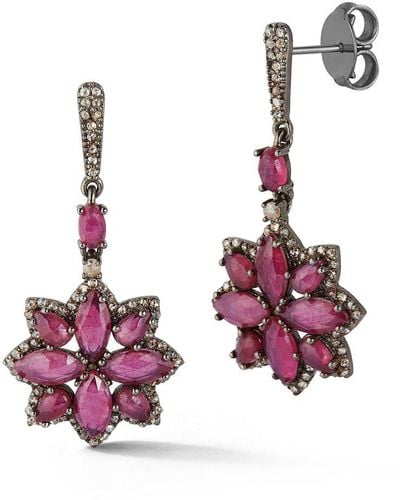 Banji Jewelry Silver 10.15 Ct. Tw. Diamond & Glass Filled Ruby Drop Earrings - Multicolor