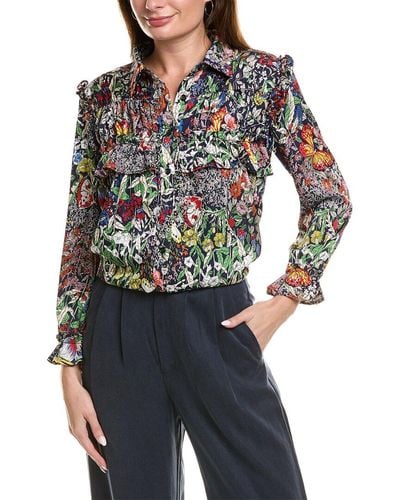 Gracia Gathered Floral Blouse - Blue