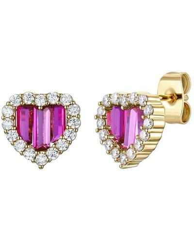 Rachel Glauber 14k Plated Cz Heart Earrings - Pink