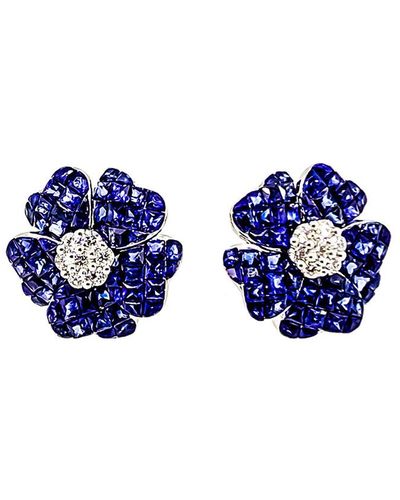Arthur Marder Fine Jewelry 18k 5.20 Ct. Tw. Diamond & Sapphire Flower Earrings - Blue
