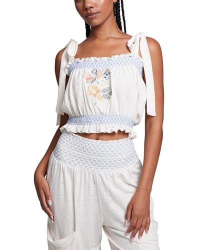 Chaser Brand Linen-blend Embroidery Crop Top - White