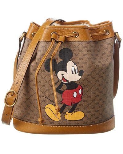 Gucci X Disney Small Canvas & Leather Bucket Bag - Brown