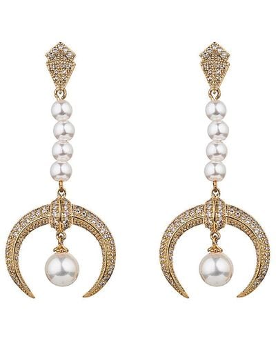 Eye Candy LA Half Moon 18k Gold Plated Cz Fresh Water Pearl Earrings - Metallic