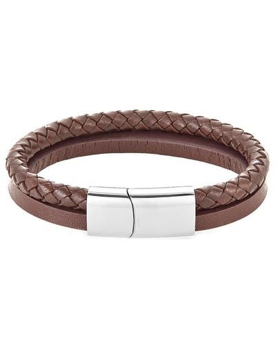 Adornia Stainless Steel Leather Bracelet - Brown