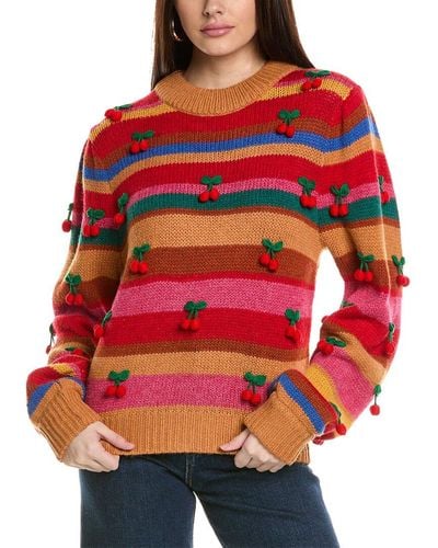 FARM Rio Crochet Cherry Wool-blend Sweater - Red