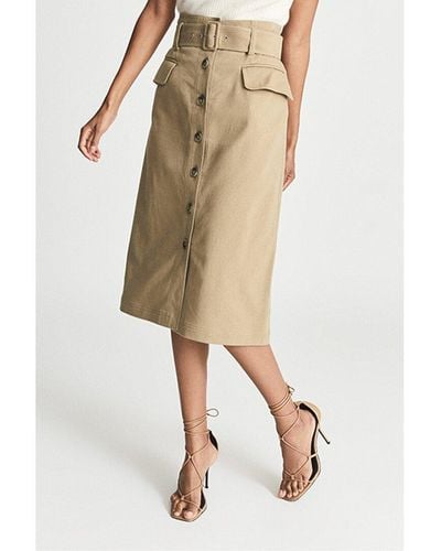 Reiss Carrie Belted Midi Skirt - Natural