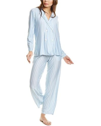 Hale Bob 2pc Stripe 4-button Pajama Pant Set - Blue