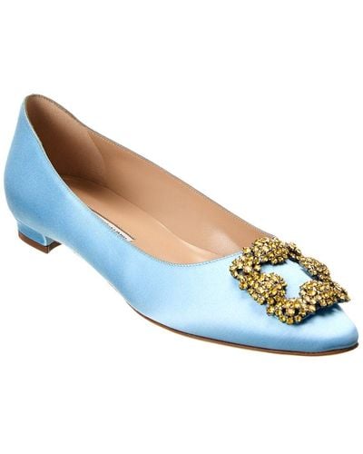 Manolo Blahnik Hangisimu Satin Flat - Blue