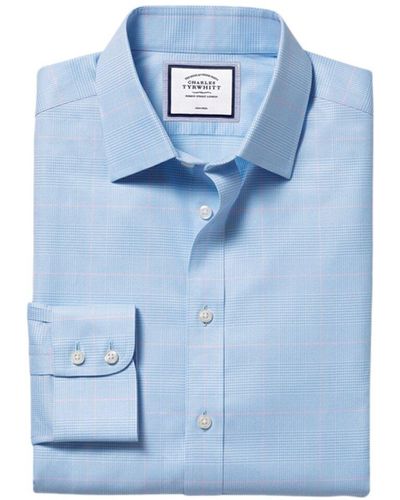 Charles Tyrwhitt Non-iron Prince Of Wales Extra Slim Fit Shirt - Blue