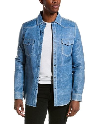 Tod's Washed Denim Leather Shirt Jacket - Blue