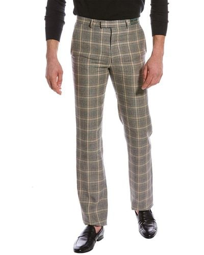 Gucci Prince Of Wales Linen & Wool-blend Trouser - Gray