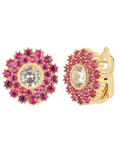 Gabi Rielle 14k Over Silver Cz Rosy Bloom Earrings - Pink
