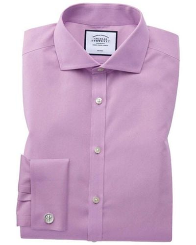 Charles Tyrwhitt Non-iron Poplin Cutaway Extra Slim Fit Shirt - Purple