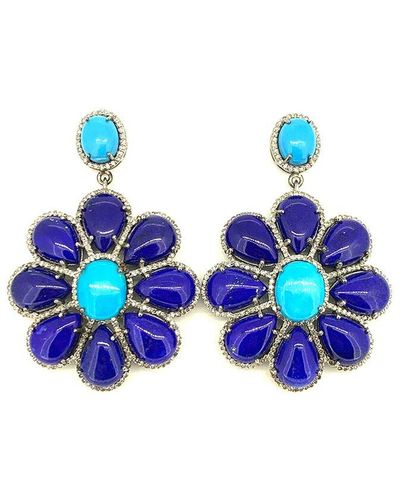Arthur Marder Fine Jewelry Silver 2.75 Ct. Tw. Diamond Earrings - Blue