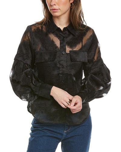 Gracia Embroidered Sheer Blouse - Black