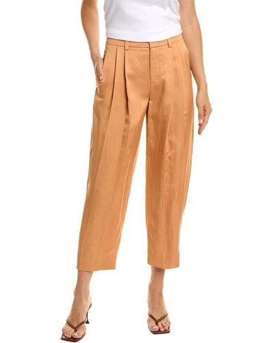 Vince Pleated Linen-blend Tapered Pant - Orange