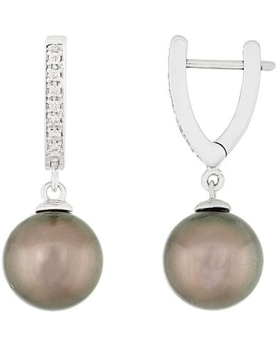 Masako Pearls Splendid Pearls 14k 0.10 Ct. Tw. Diamond & 10-11mm Tahitian Pearl Earrings - Multicolor