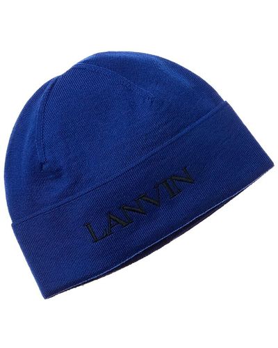 Lanvin Logo Embroidery Wool Hat - Blue