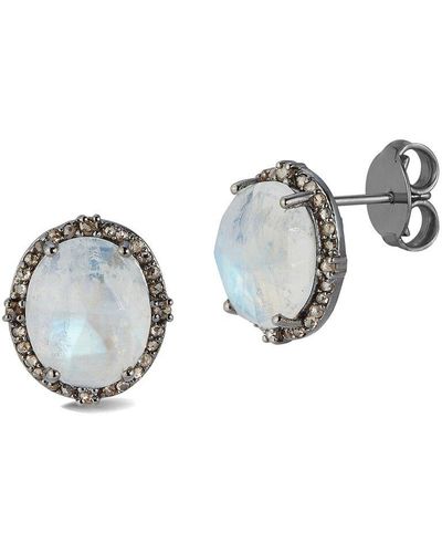 Banji Jewelry Silver 9.60 Ct. Tw. Diamond & Moon Stone Studs - Multicolor