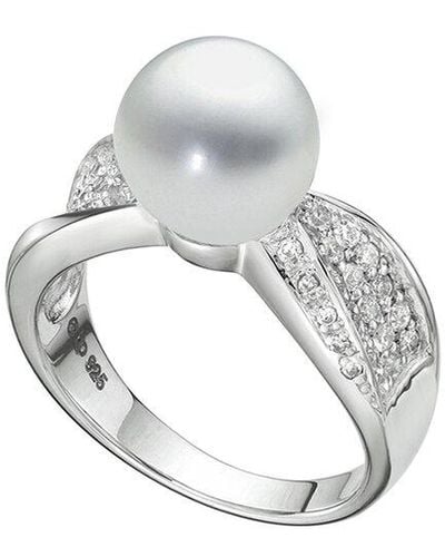 Belpearl Silver White Topaz 9mm Pearl Ring - Metallic