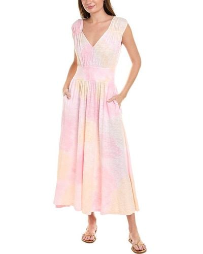 ATM Slub Ribbed Waist Maxi Dress - Pink