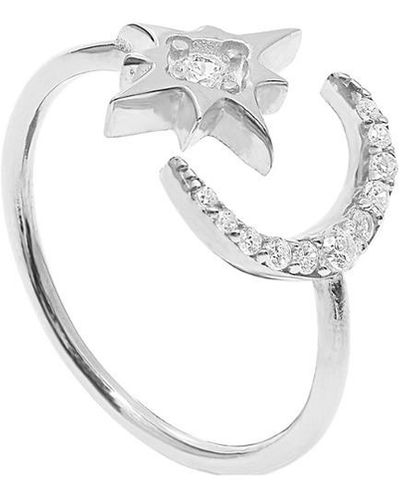 Gabi Rielle Silver Cz Moon & Star Adjustable Ring - White