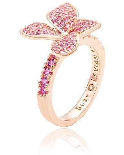 Suzy Levian Silver 0.02 Ct. Tw. Diamond & Pink Sapphire Ring