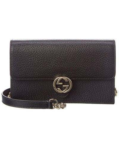 Gucci Interlocking G Leather Wallet On Chain - Black