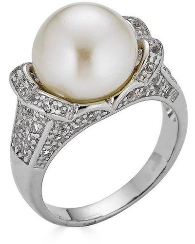 Belpearl Silver White Topaz 12-11.5mm Pearl Ring