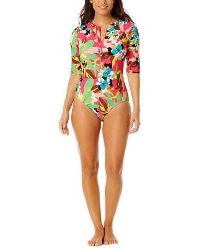 Anne Cole Half Sleeve Front Zip One-piece - Multicolor