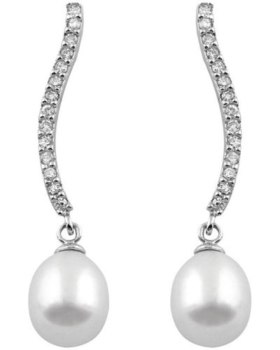 Splendid Rhodium Over Silver 7.5-8mm Pearl Earrings - White